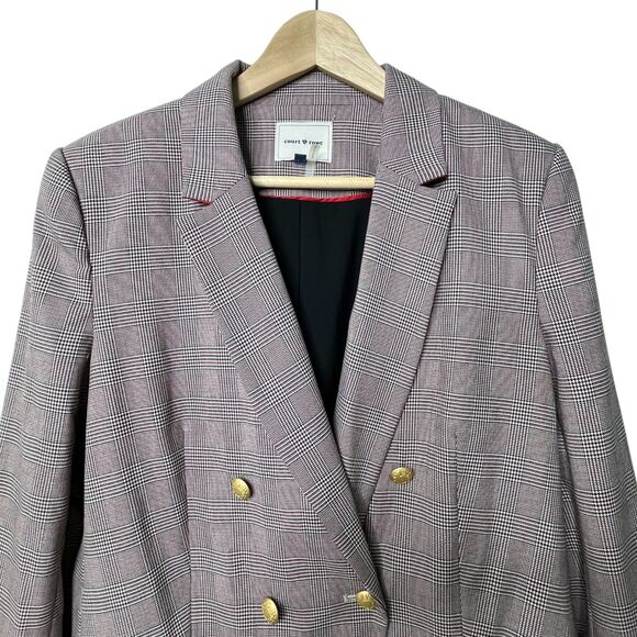 Court & Rowe Warwick Double-Breasted Houndstooth Plaid Blazer Sz 12 Gray Career - Picture 5 of 13